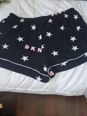 DKNY Black and White Star Lounge Shorts with Red Logo